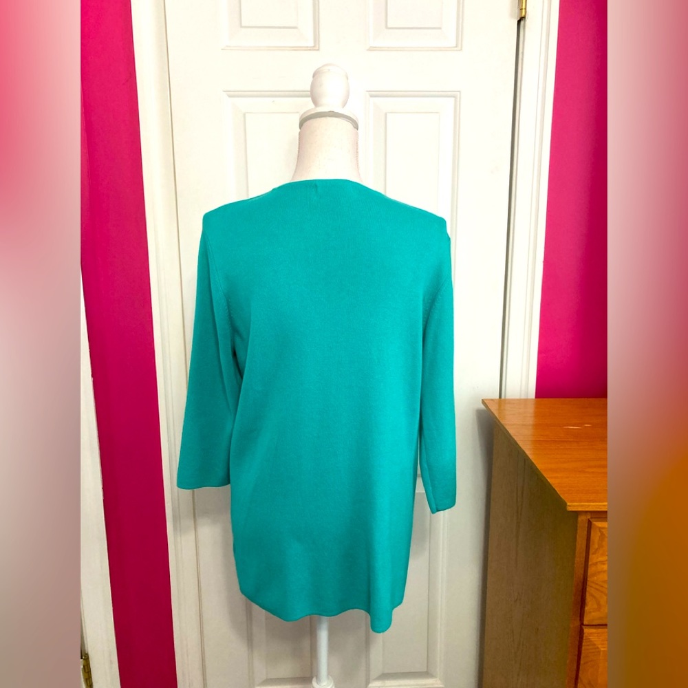 Spring + Mercer Open Front, Turquoise, One Button Cardigan Sweater, Size L - Picture 2 of 4
